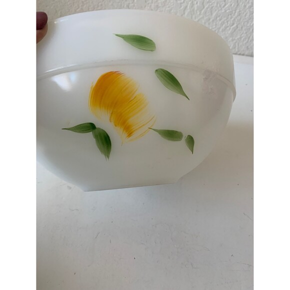 Fire King Milk Glass Mixing/Nesting Bowls Wide Rim Painted Fruit Gay Fad Studios - Picture 8 of 8